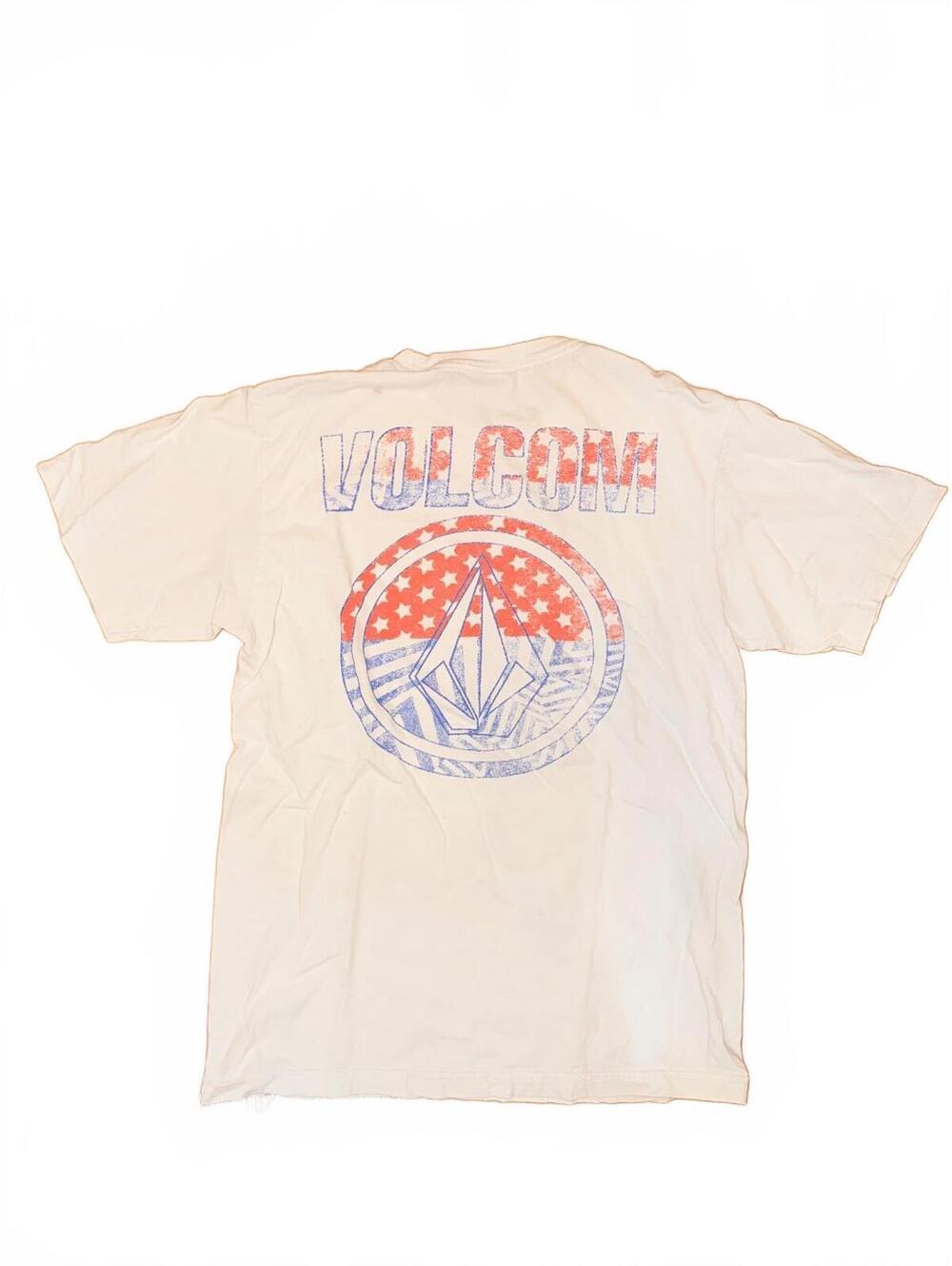 Volcom Stone Logo T-Shirt White Red Blue Size M